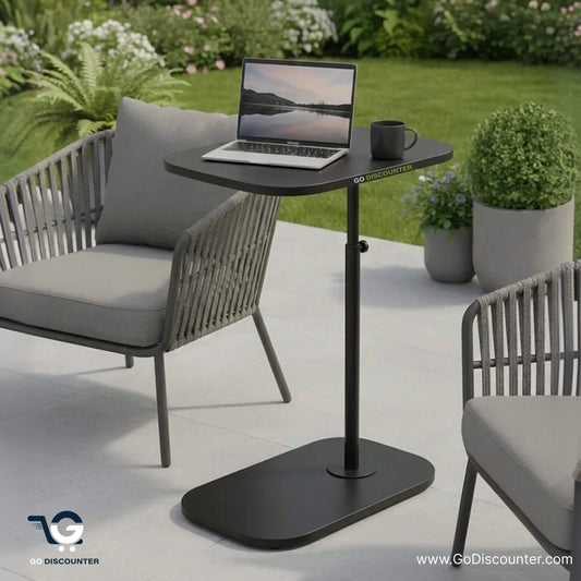 Height Adjustable C-Shaped Sofa Side Table - Black Marble