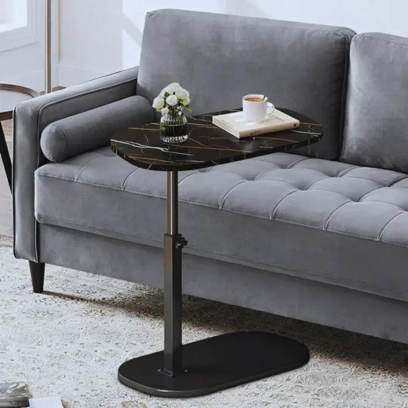 Height Adjustable C-Shaped Sofa Side Table - Black Marble