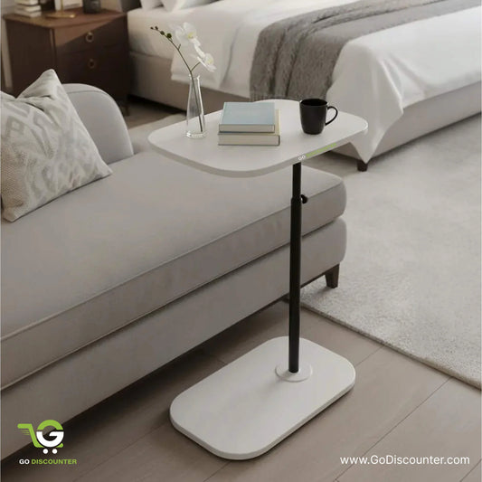Height Adjustable C-Shaped Sofa Side Table - White