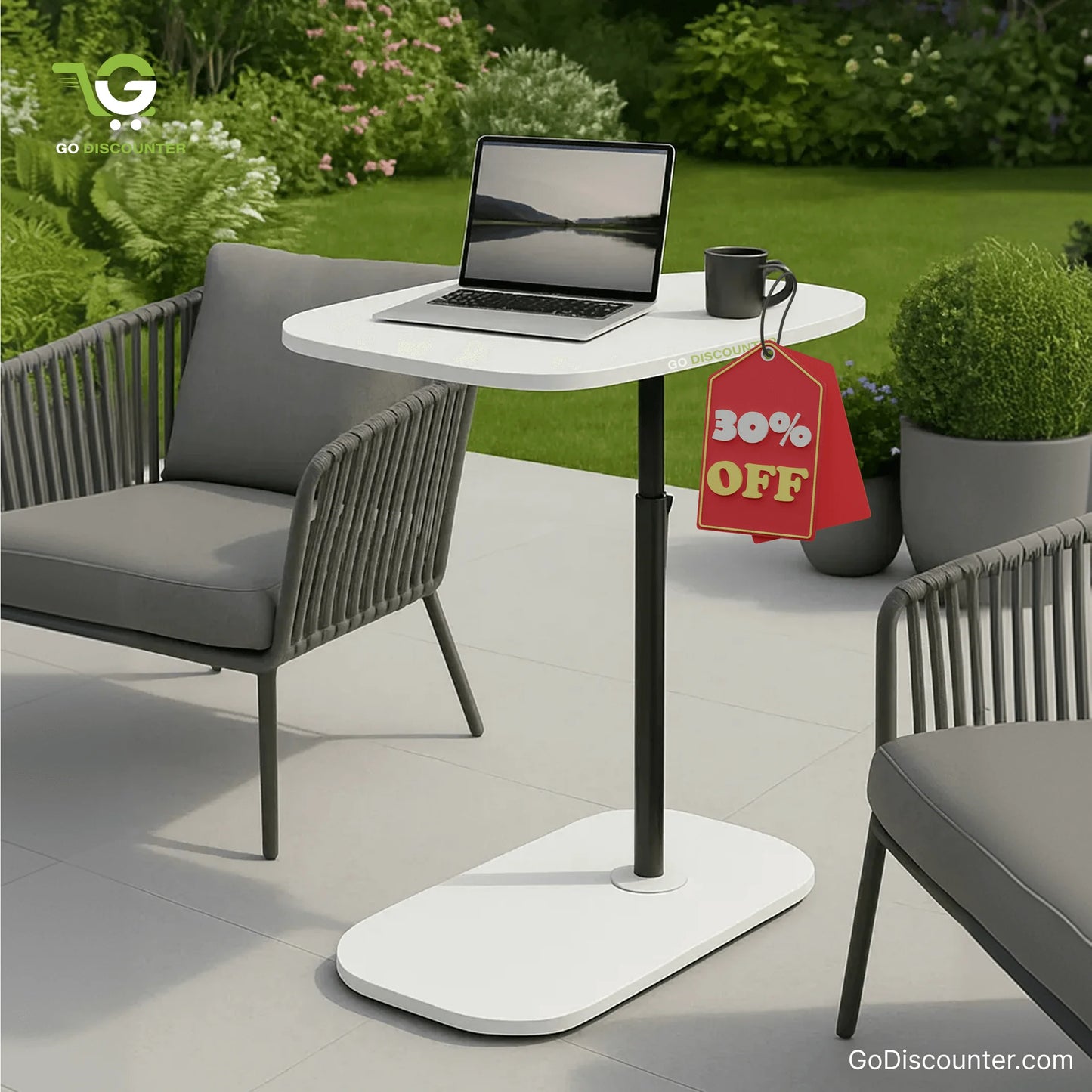 Height Adjustable C-Shaped Sofa Side Table